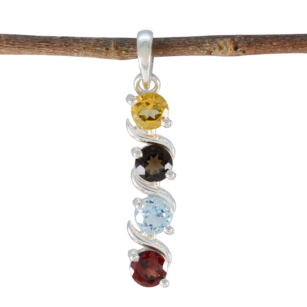 Multi Stone Delicate Russian 925 Silver quarter multicolor Pendant