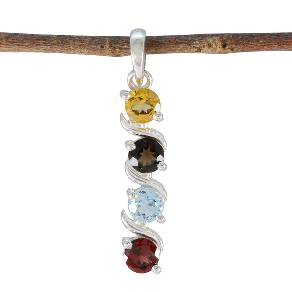 Multi Stone Delicate Russian 925 Silver quarter multicolor Pendant