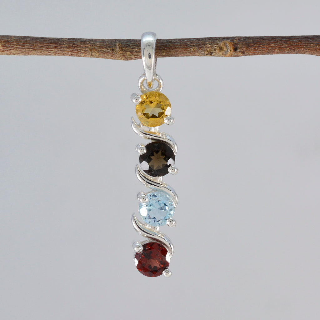 Multi Stone Delicate Russian 925 Silver quarter Zoe Sophisticated multicolor Pendant Jewelry