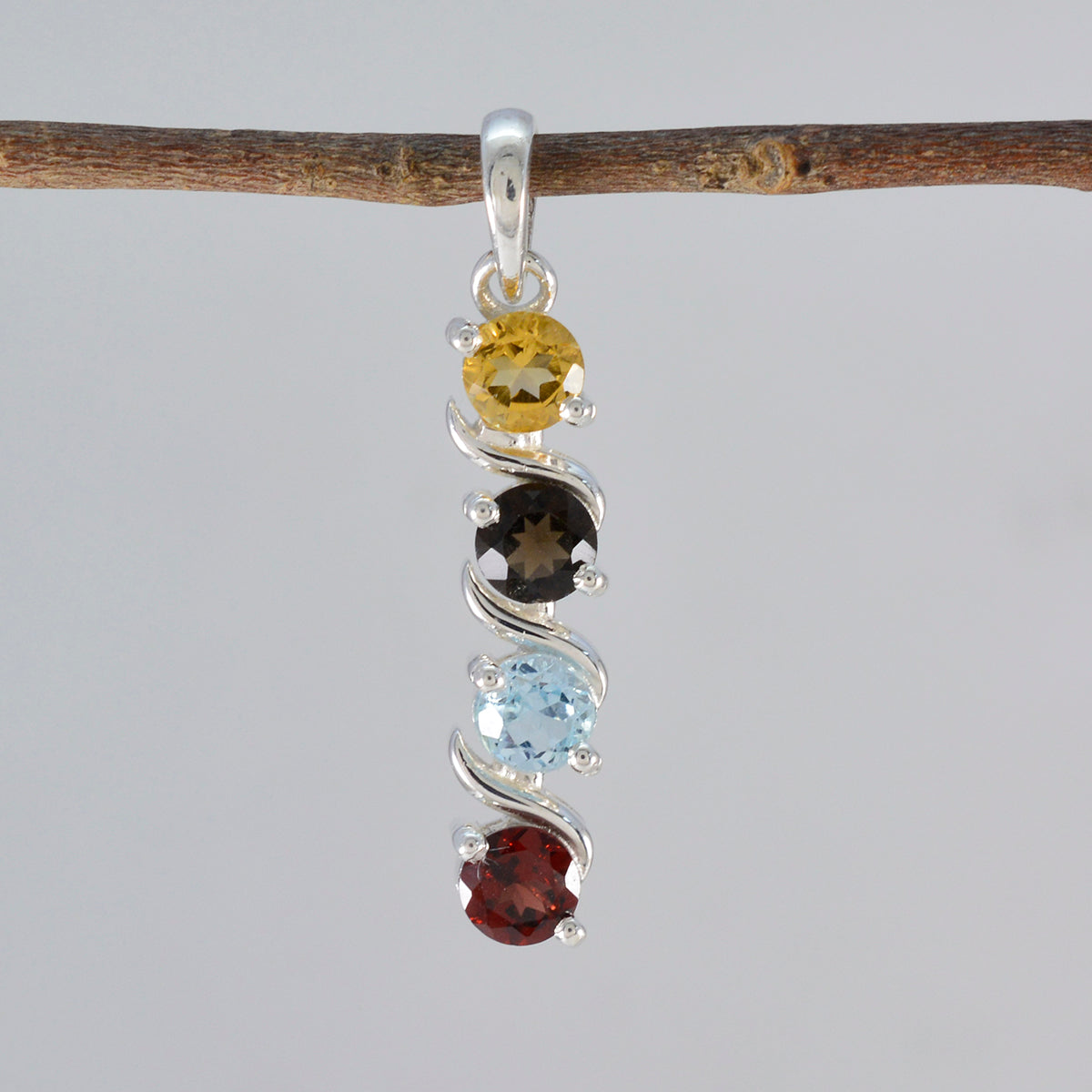 Multi Stone Delicate Russian 925 Silver quarter Zoe Sophisticated multicolor Pendant Jewelry