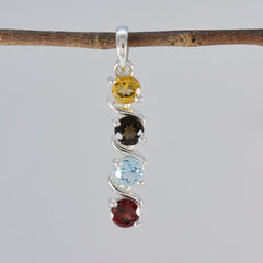 マルチストーンの繊細なロシア産925シルバークォーターゾーイの洗練されたマルチカラーペンダントジュエリー