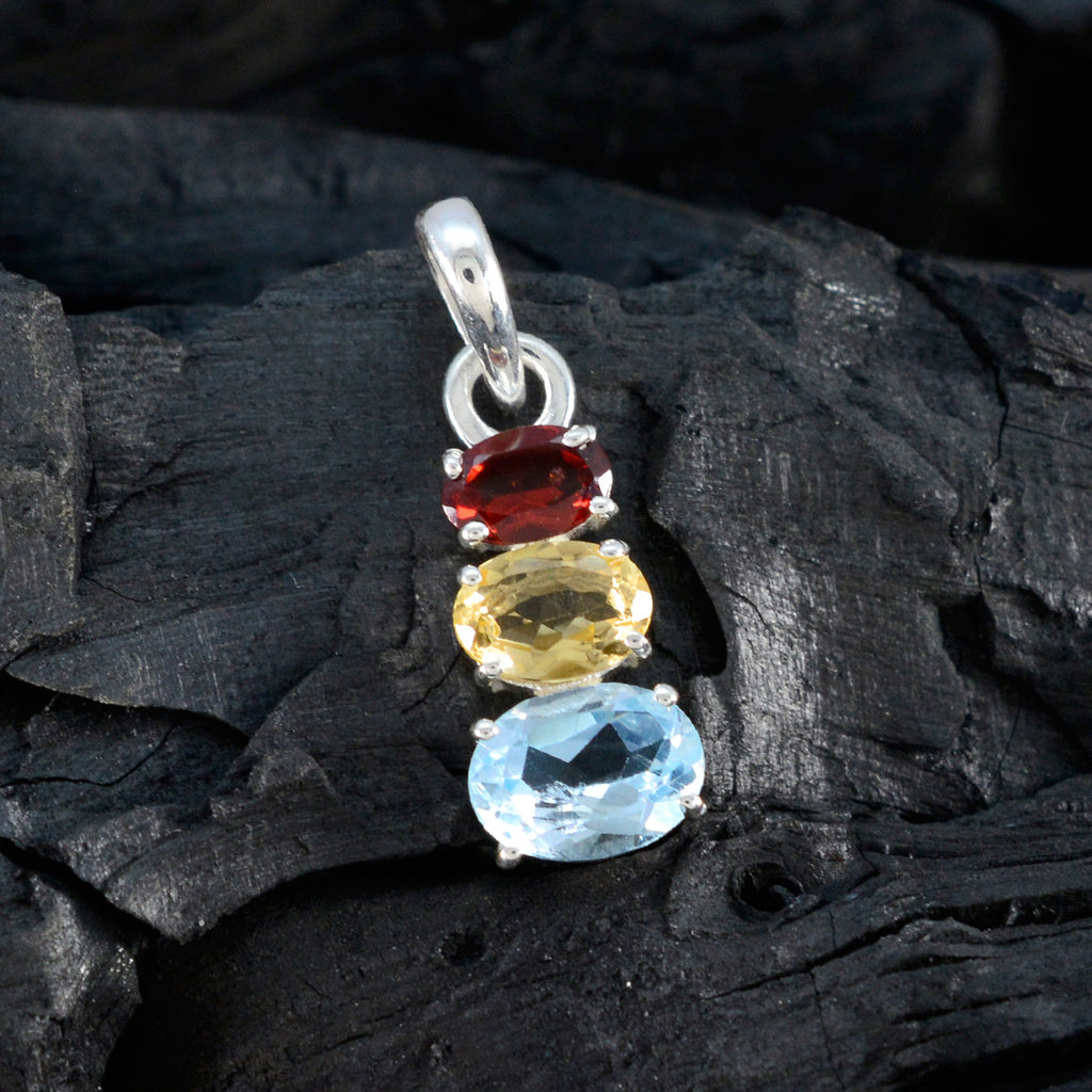 Multi Stone Minimalist Korean Silver Trilogy Hua Modern multicolor Pendant Jewelry