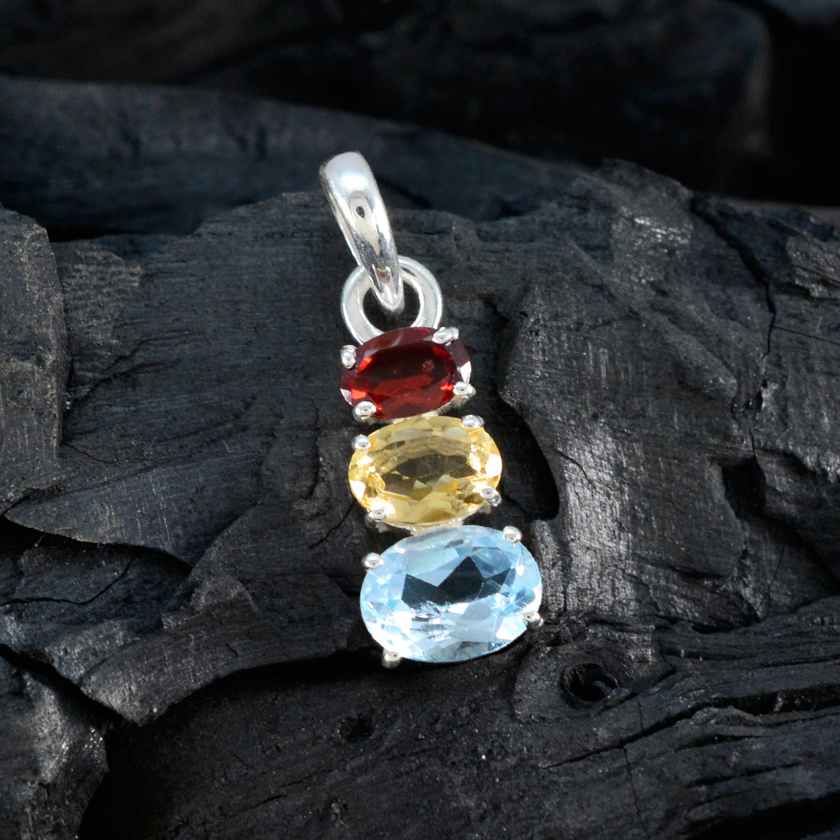 Multi Stone Minimalist Korean Silver Trilogy Hua Modern multicolor Pendant Jewelry