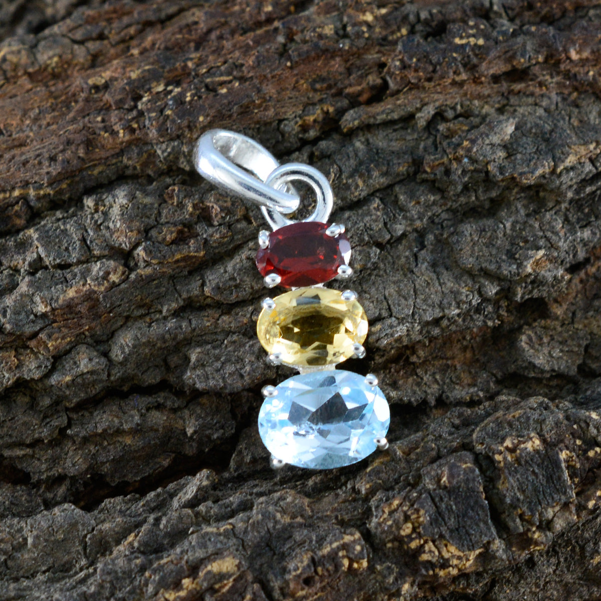 Multi Stone Minimalist Korean Silver Trilogy Hua Modern multicolor Pendant Jewelry