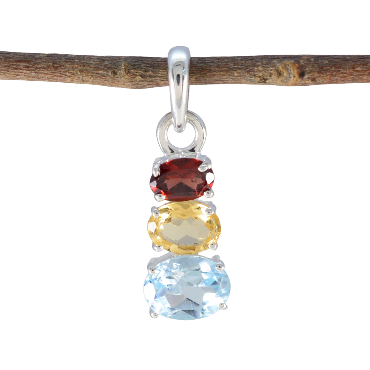 Multi Stone Minimalist Korean Silver Trilogy multicolor Pendant