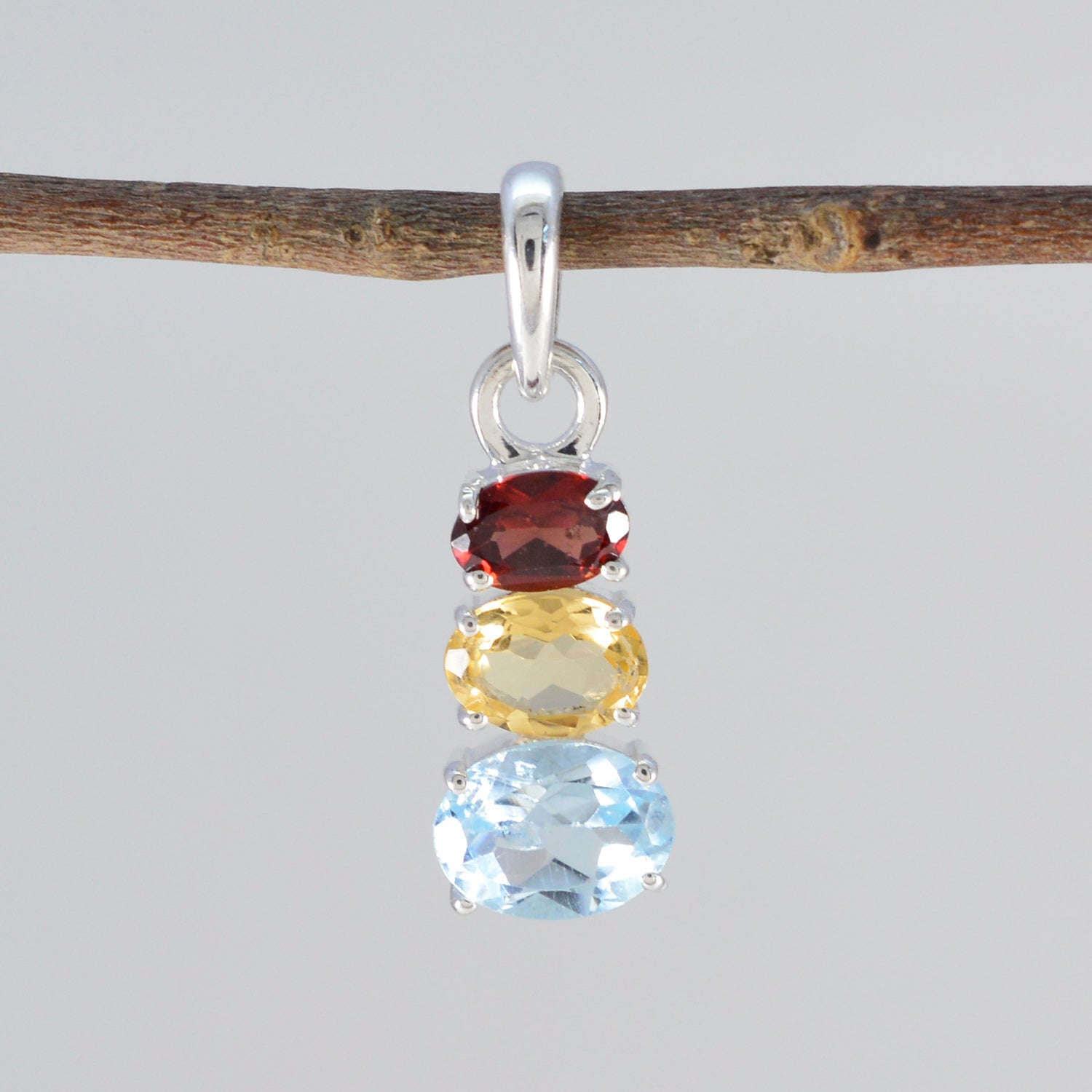 Multi Stone Minimalist Korean Silver Trilogy Hua Modern multicolor Pendant Jewelry