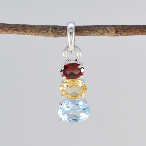 Multi Stone Minimalist Korean Silver Trilogy Hua Modern multicolor Pendant Jewelry