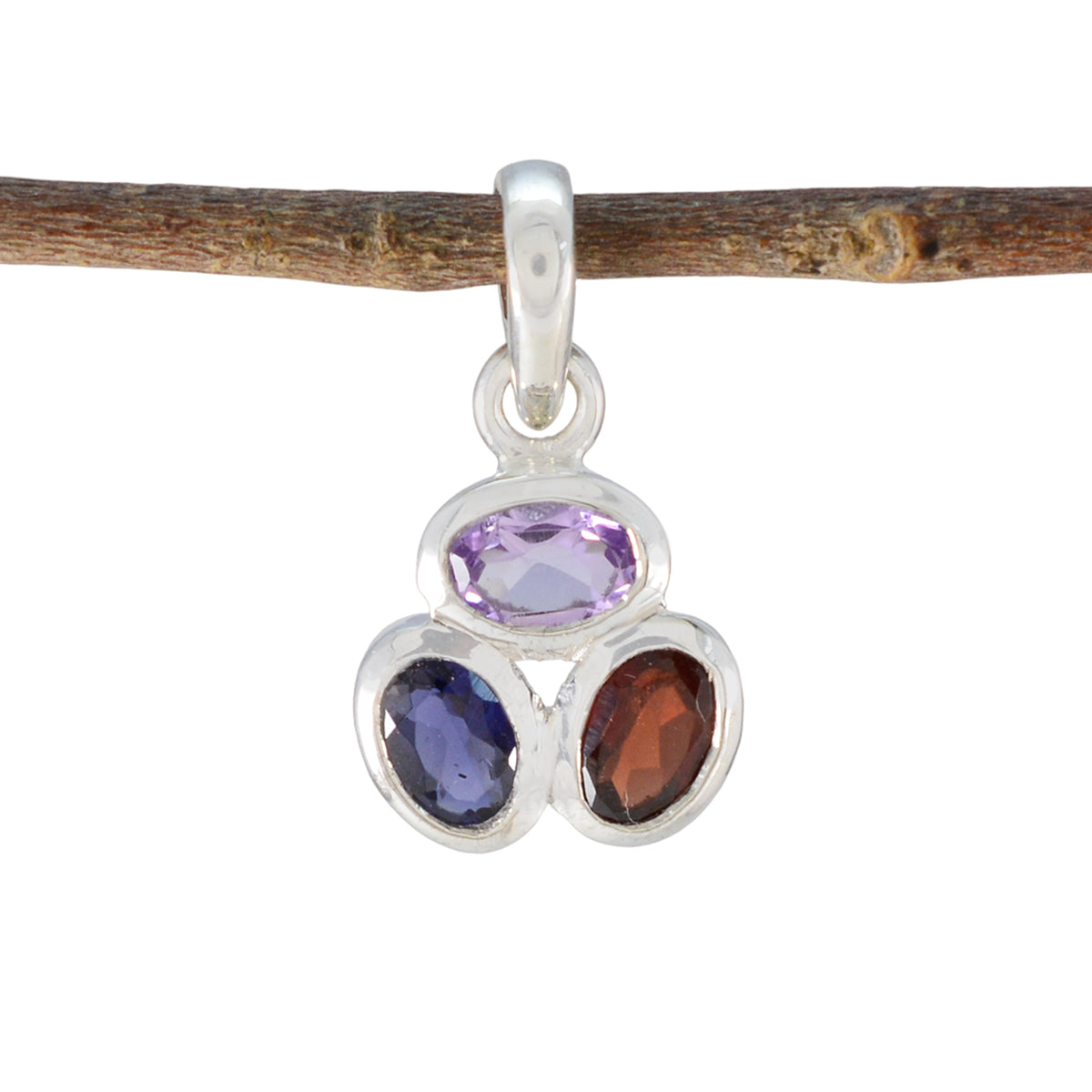 Multi Stone Elegant Korean Sterling Silver Trilogy multicolor Pendant