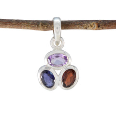 Multi Stone Elegant Korean Sterling Silver Trilogy multicolor Pendant