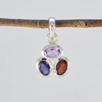 Eleganter koreanischer Sterlingsilber-Trilogie-Xiu-Hochzeits-Anhänger mit mehreren Steinen, mehrfarbig