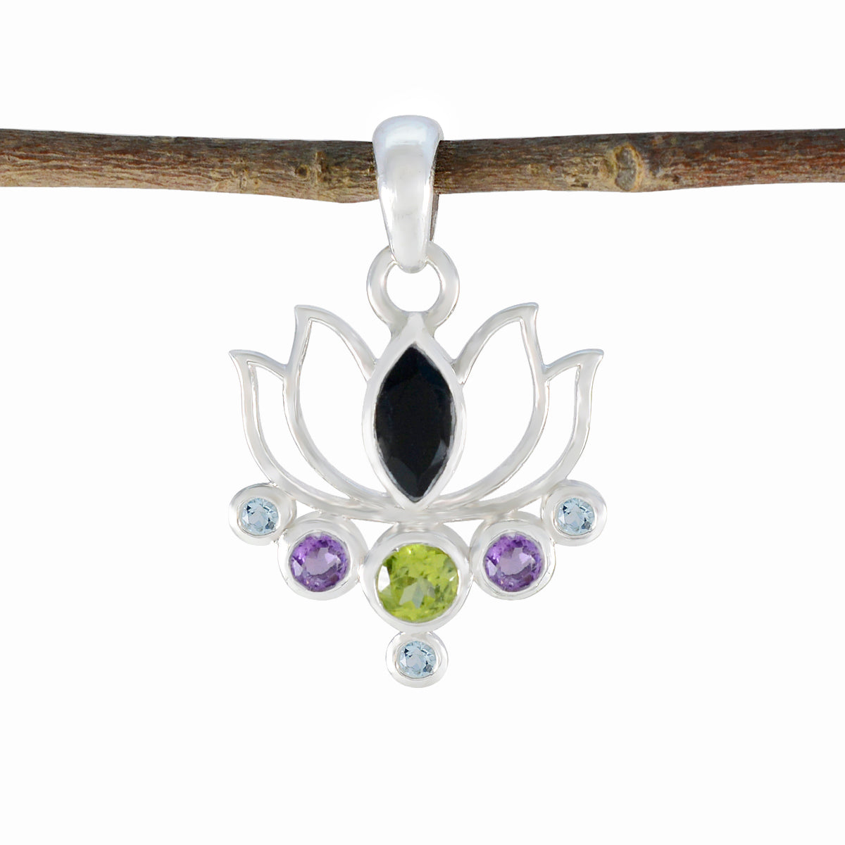Multi Stone Dainty American Silver Hepta multicolor Pendant