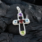 Zierlicher türkischer Sterlingsilber-Viertel-Elena-Anhänger mit mehreren Steinen, trendiger mehrfarbiger Schmuck