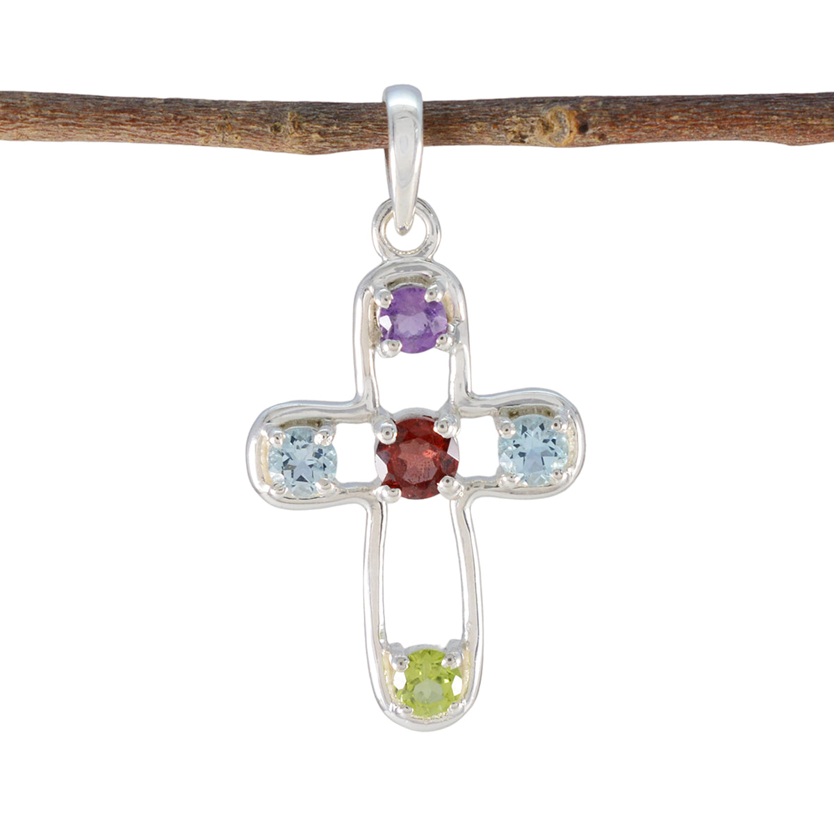 Multi Stone Dainty Turkish Sterling Silver quarter multicolor Pendant Hoofdafbeelding