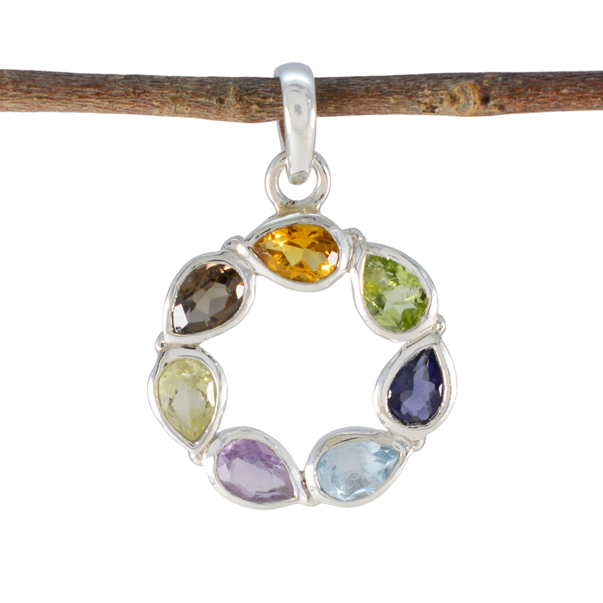 Multi Stone Dainty Egyptian Sterling Silver Hepta multicolor Pendant