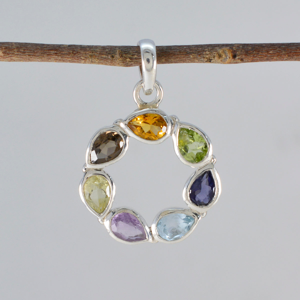 Multi Stone Dainty Egyptian Sterling Silver Hepta Leah Sophisticated multicolor Pendant Jewellery