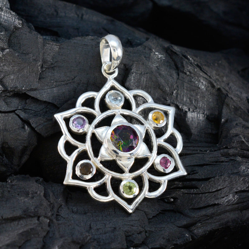 Multi Stone Classic Latin American 925 Silver Hepta Zoe Rope-Wire multicolor Pendant Jewelry
