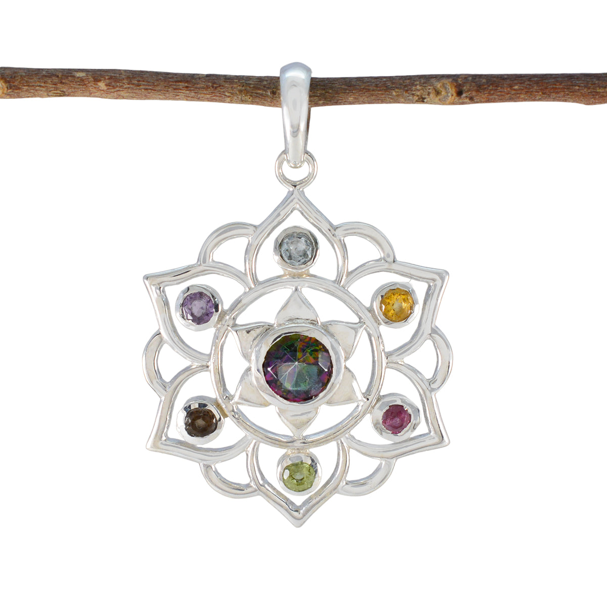 Multi Stone Classic Latin American 925 Silver Hepta multicolor Pendant Main image