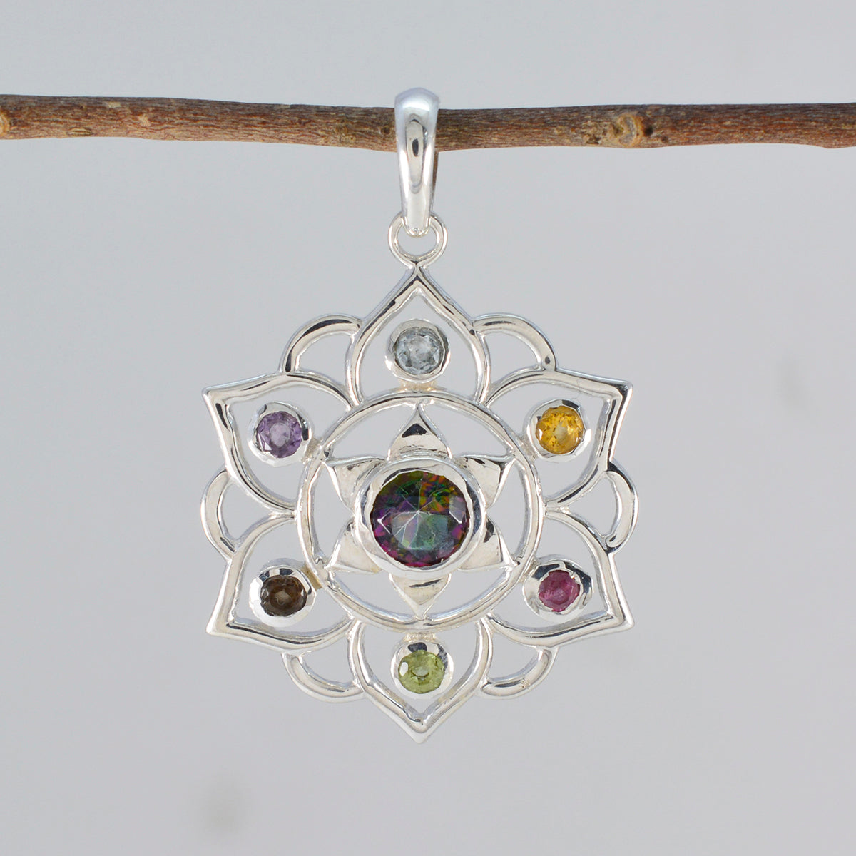 Multi Stone Classic Latin American 925 Silver Hepta Zoe Rope-Wire multicolor Pendant Jewelry Secondary image