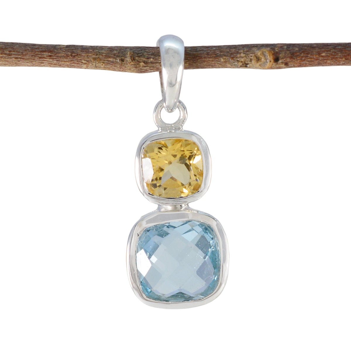 Multi Stone Whisper-thin Mexican Silver Toi et Moi multicolor Pendant Hoofdafbeelding