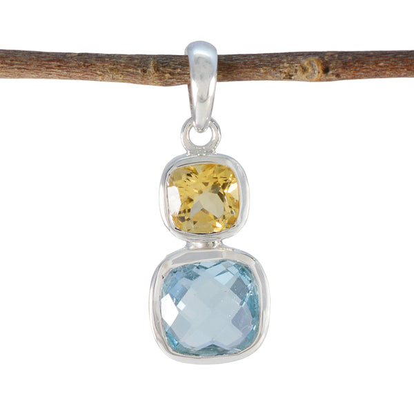 Multi Stone Whisper-thin Mexican Silver Toi et Moi multicolor Pendant