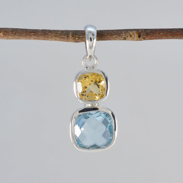 Multi Stone Whisper-thin Mexican Silver Toi et Moi Tereza wedding multicolor Pendant Jewelry