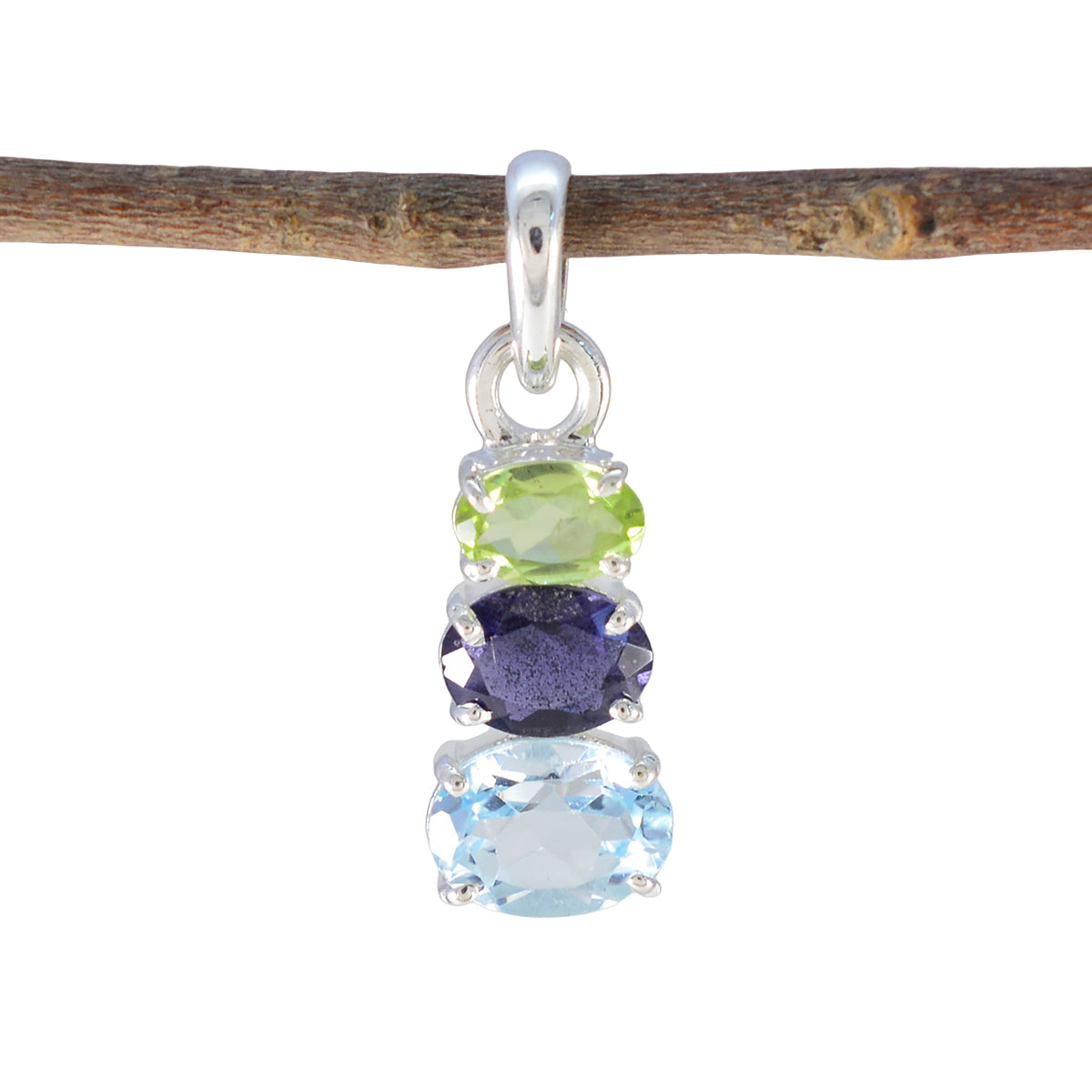 Multi Stone Minimalist Japanese Sterling Silver Trilogy multicolor Pendant