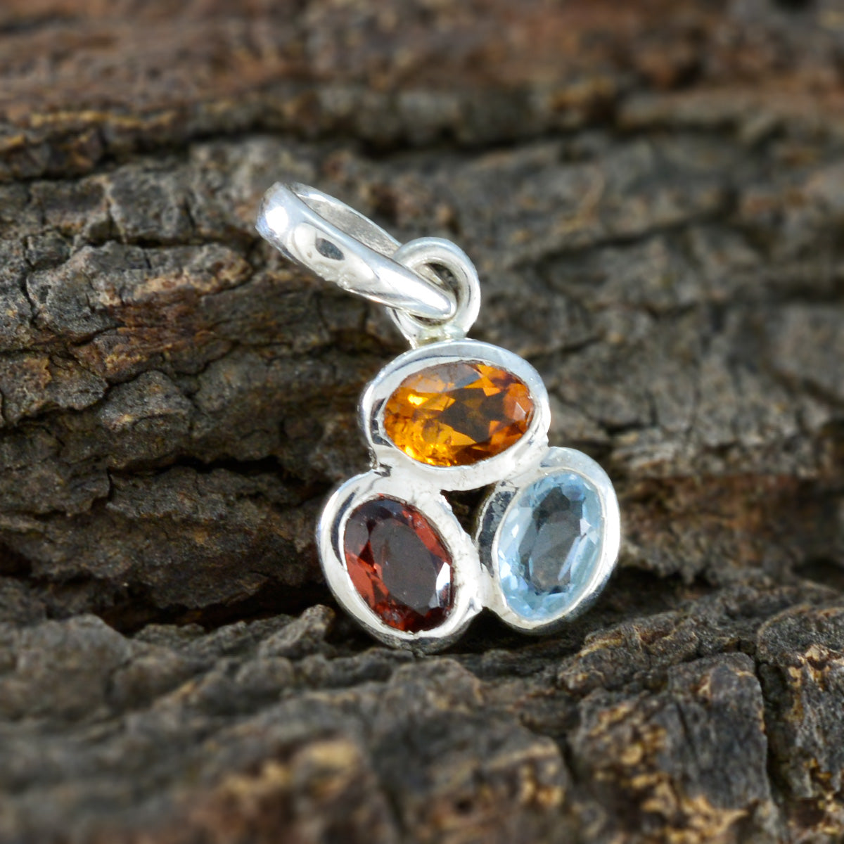 Multi Stone Elegant Japanese 925 Silver Trilogy Yan propsel multicolor Pendant Jewelry