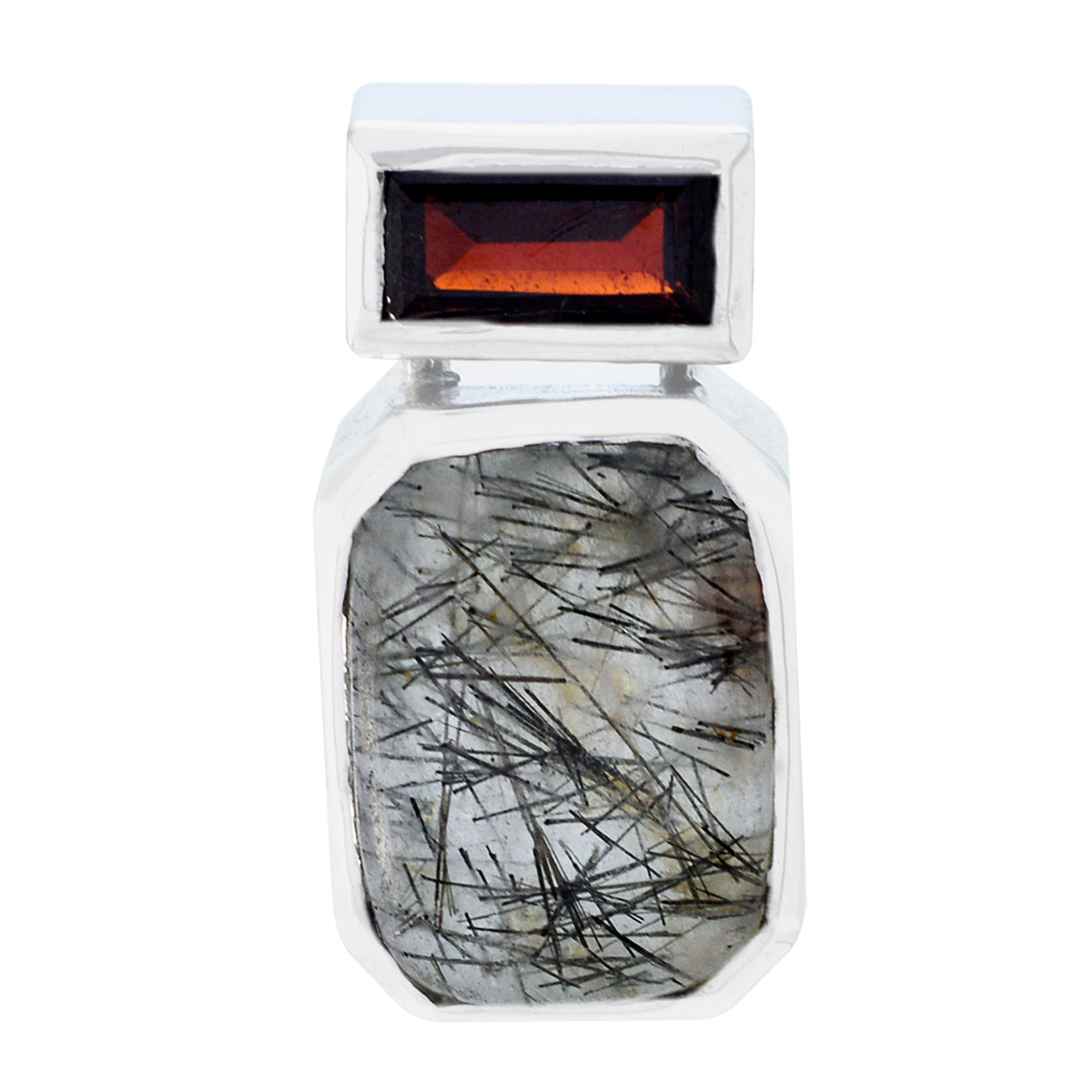 Flüsterdünner Toi et Moi-Anhänger aus türkischem Silber mit mehreren Steinen und mehreren Farben Hauptbild