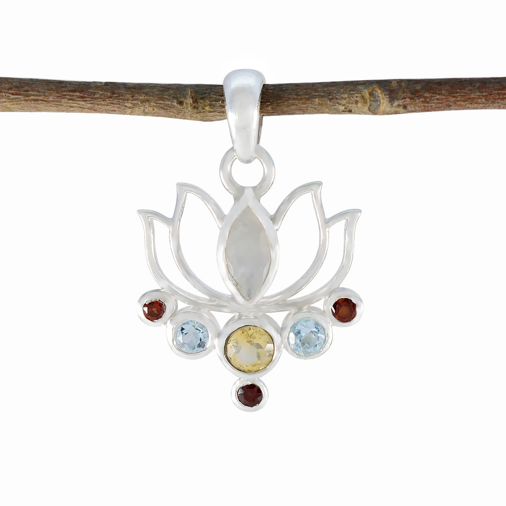 Multi Stone Dainty Mexican Sterling Silver Hepta multicolor Pendant