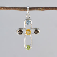 マルチストーンの繊細なアメリカン925シルバークォーターエリザラブマルチカラーペンダントジュエリー