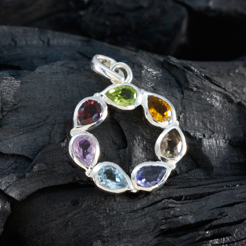Multi Stone Dainty Turkish 925 Silver Hepta Lili Armor multicolor Pendant Jewelry