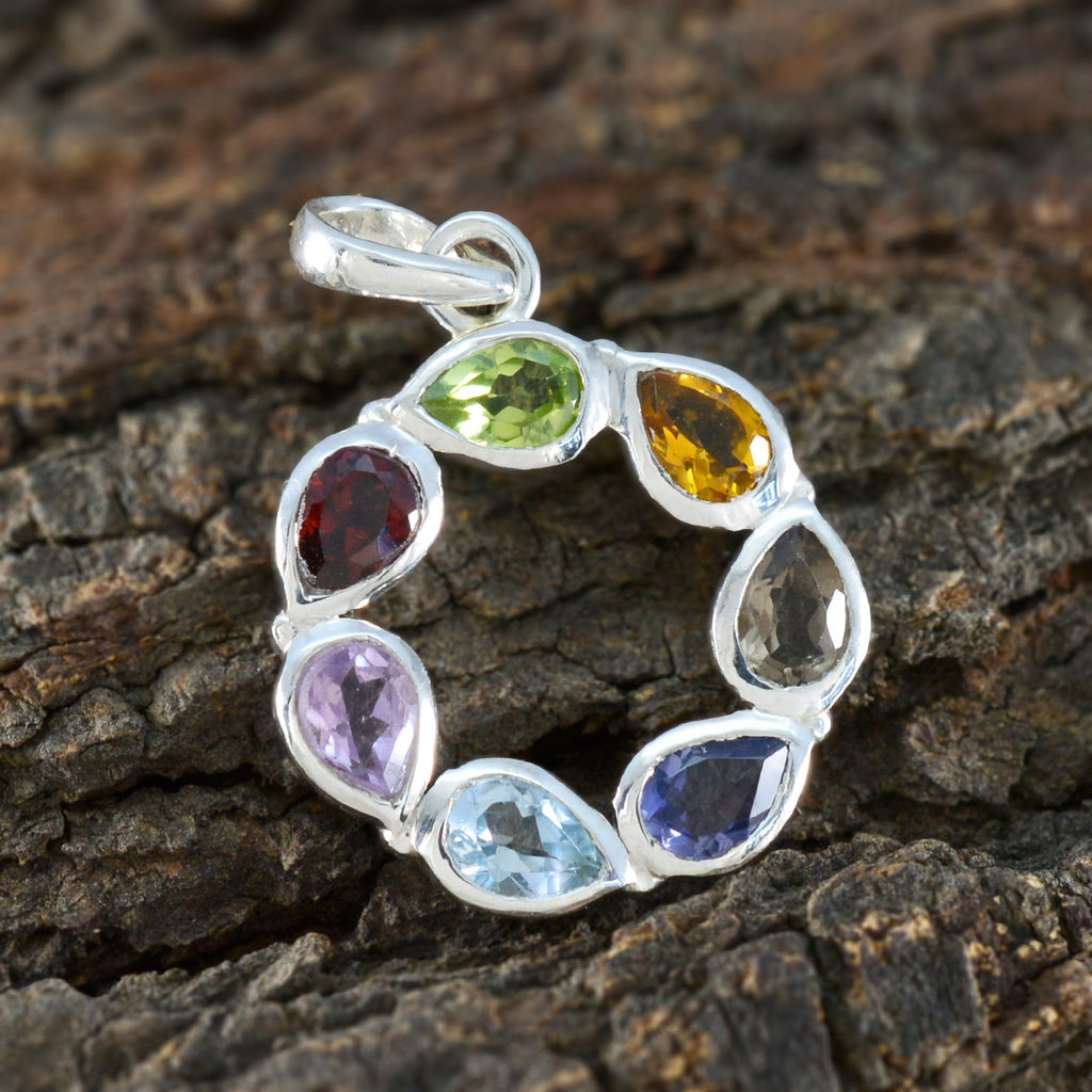 Multi Stone Dainty Turkish 925 Silver Hepta Lili Armor multicolor Pendant Jewelry