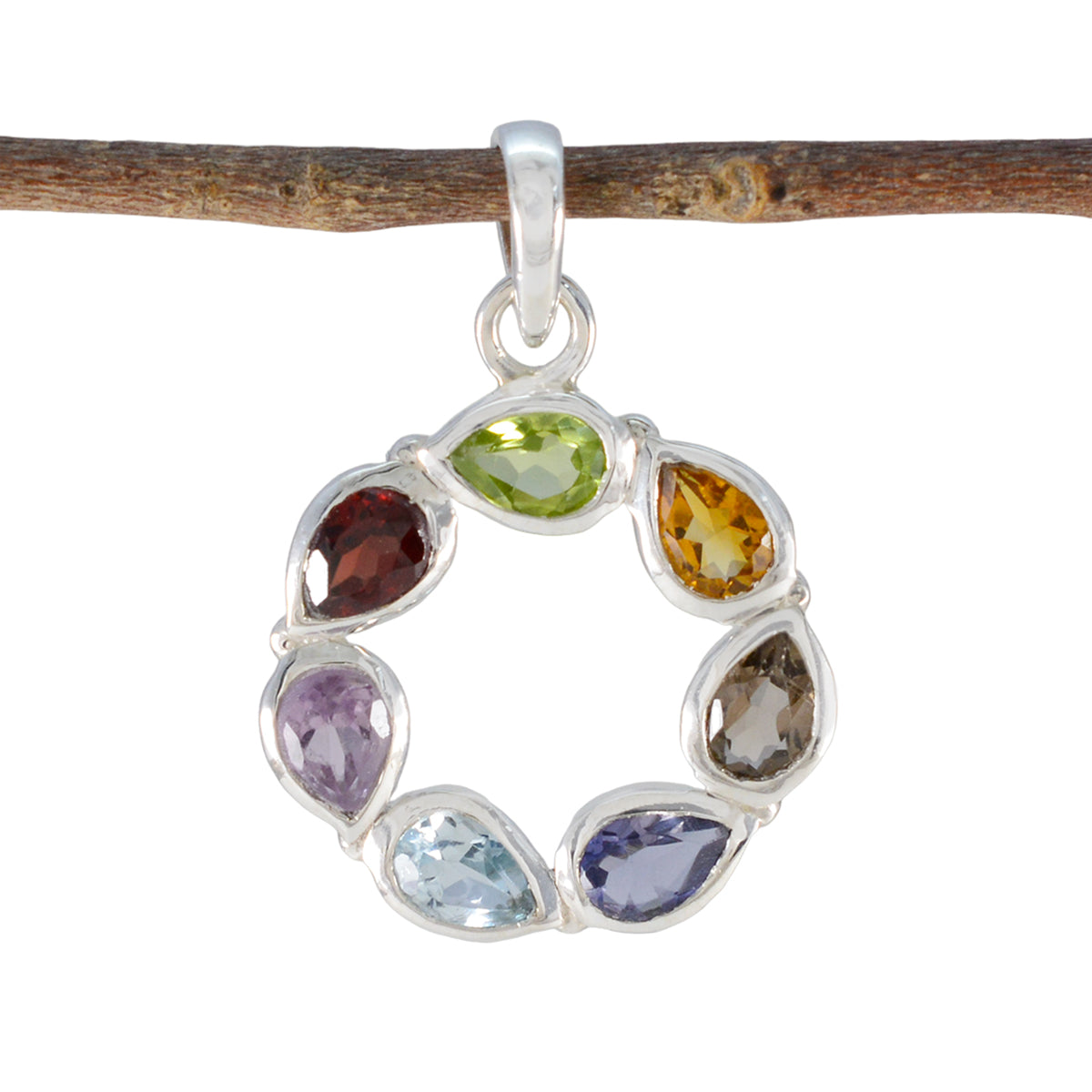 Multi Stone Dainty Turkish 925 Silver Hepta multicolor Pendant