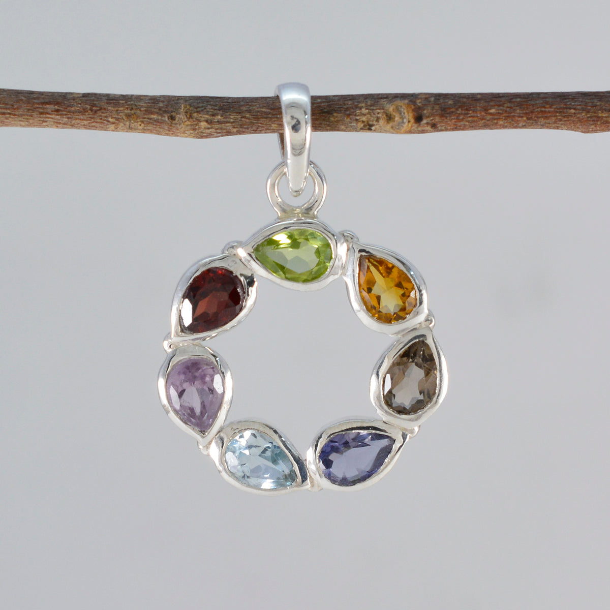 Multi Stone Dainty Turkish 925 Silver Hepta Lili Armor multicolor Pendant Jewelry