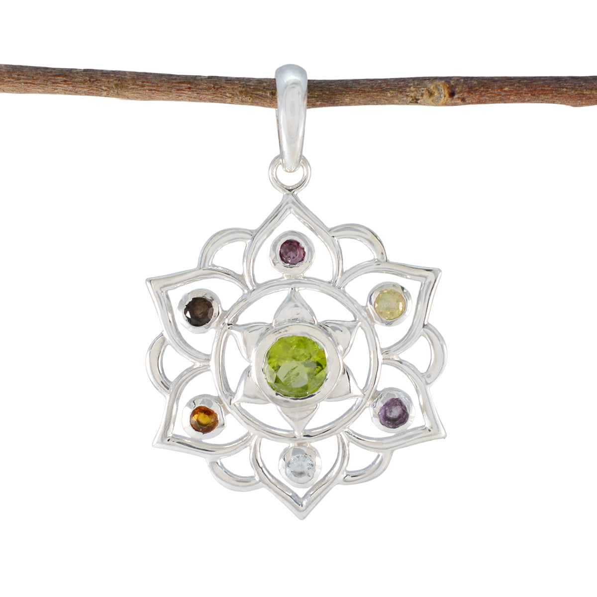 Multi Stone Classic Russian 92.5 Silver Hepta multicolor Pendant Hoofdafbeelding
