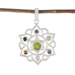 Multi Stone Classic Russian 92.5 Silver Hepta multicolor Pendant