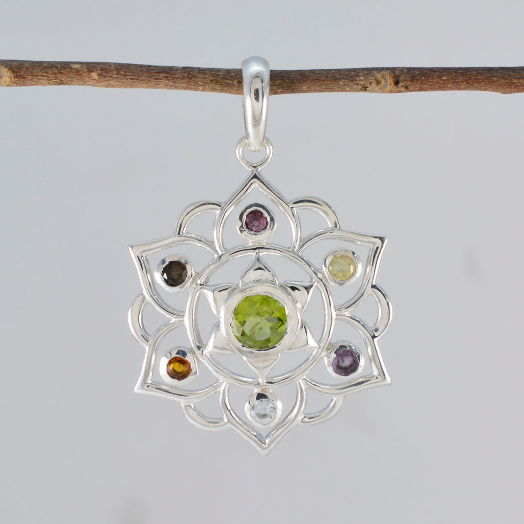 Multi Stone Classic Russian 92.5 Silver Hepta Zoey Rope-Wire multicolor Pendant Jewellery