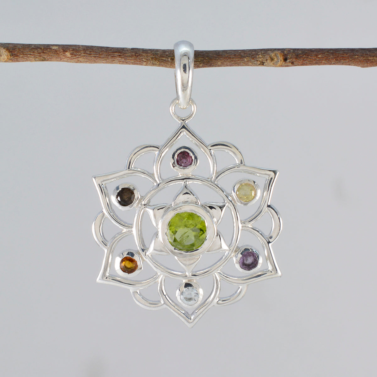 Multi Stone Classic Russian 92.5 Silver Hepta Zoey Rope-Wire multicolor Pendant Jewellery