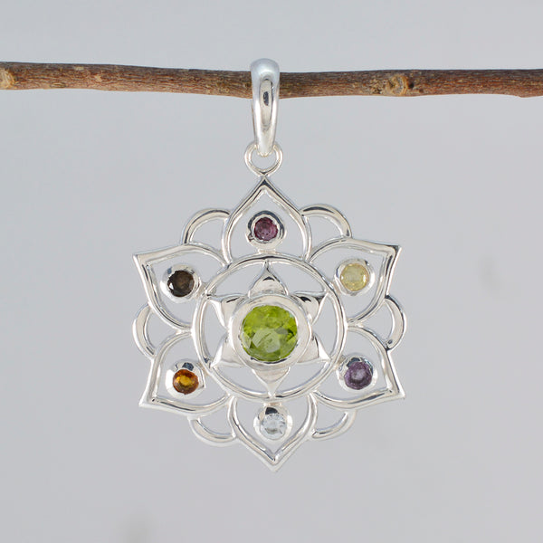 Multi Stone Classic Russian 92.5 Silver Hepta Zoey Rope-Wire multicolor Pendant Jewellery