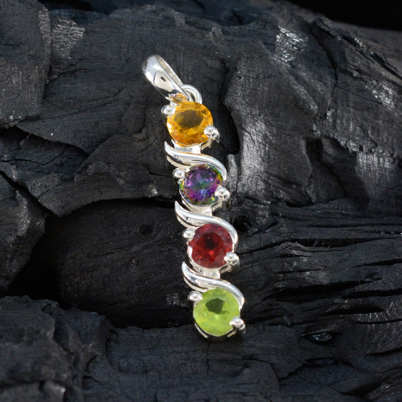 Multi Stone Delicate Egyptian Silver quarter Yasmin Signet multicolor Pendant Jewelry
