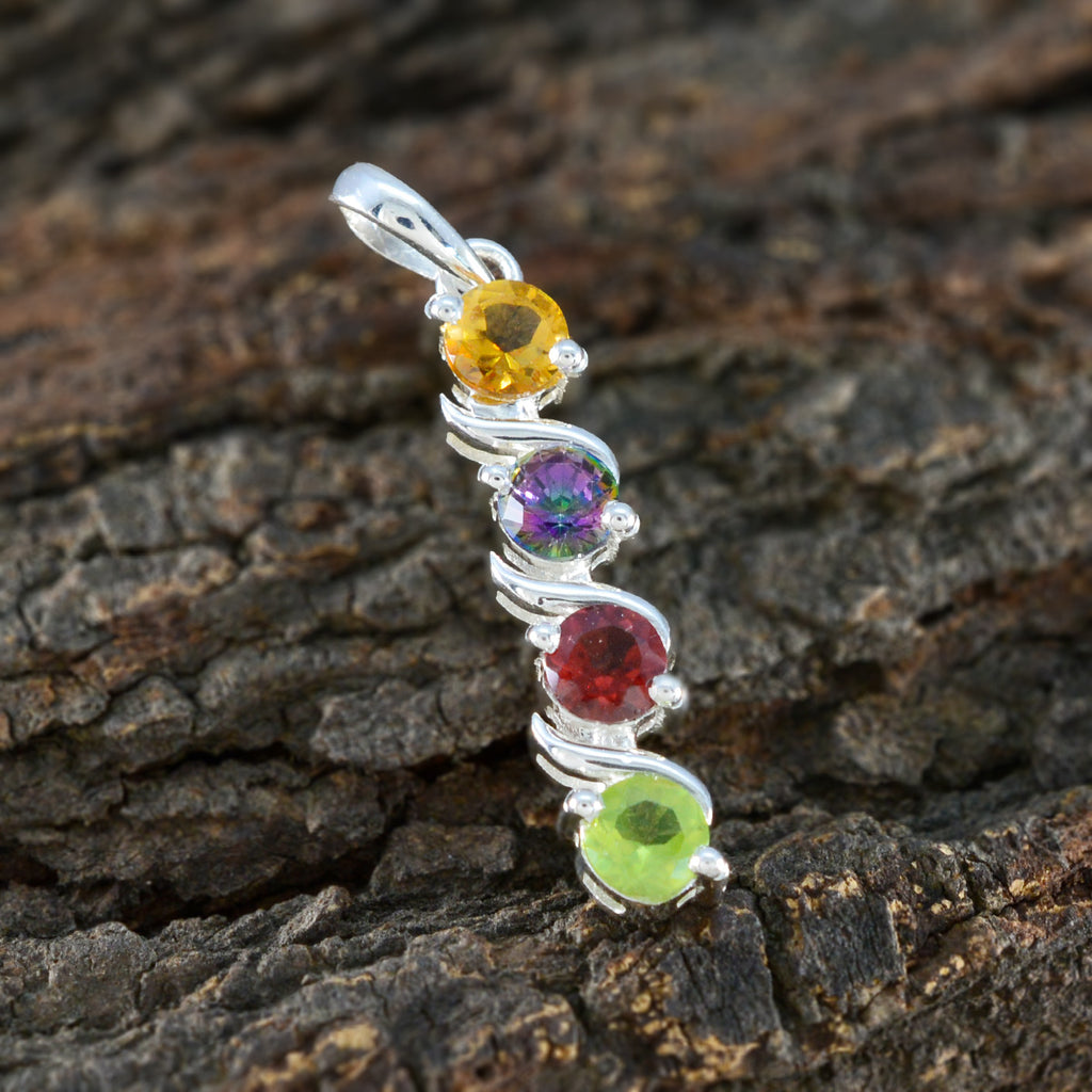 Multi Stone Delicate Egyptian Silver quarter Yasmin Signet multicolor Pendant Jewelry