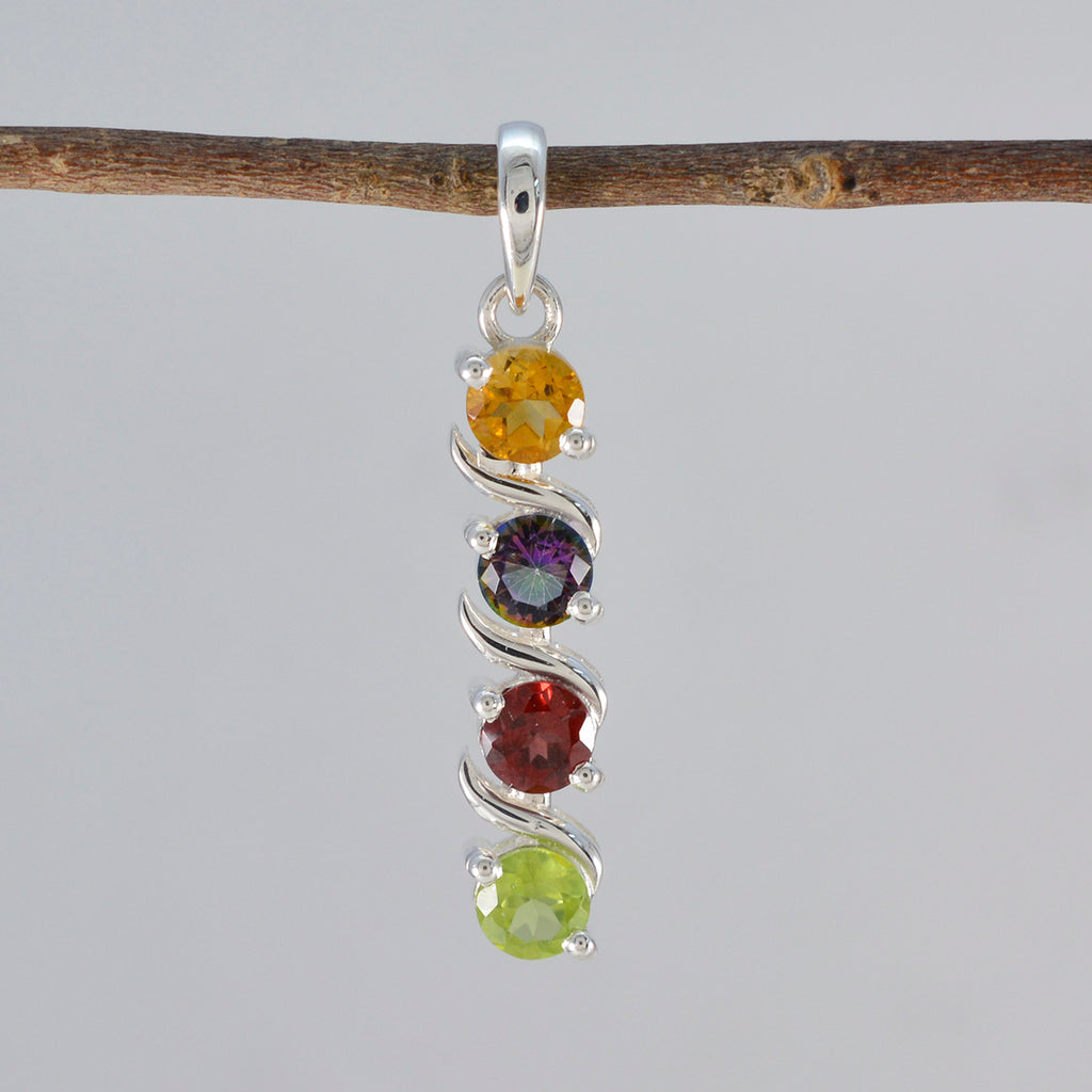 Multi Stone Delicate Egyptian Silver quarter Yasmin Signet multicolor Pendant Jewelry