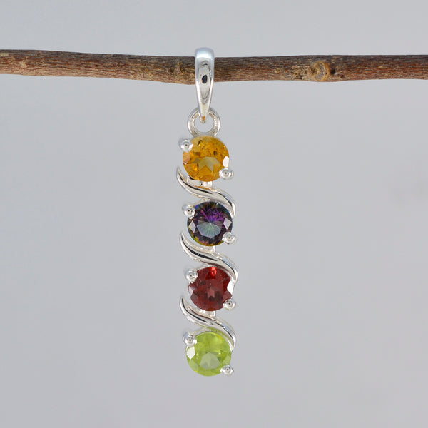 Multi Stone Delicate Egyptian Silver quarter Yasmin Signet multicolor Pendant Jewelry