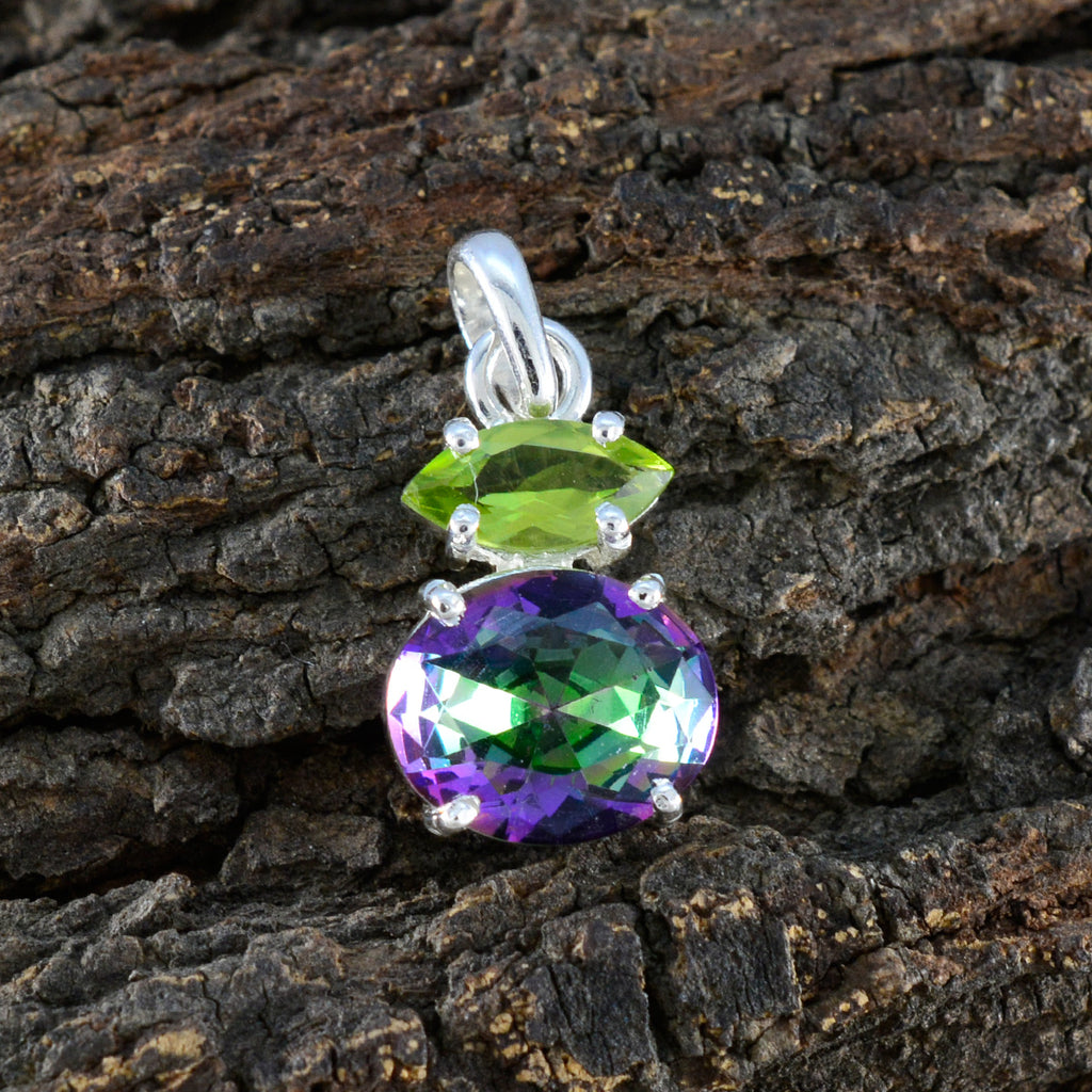 Multi Stone Delicate Egyptian 925 Silver Toi et Moi Yasmin Glamorous multicolor Pendant Jewelry