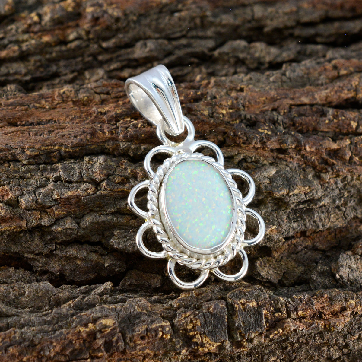 Created Opal Whisper-thin American Silver Solitaire Yasmin Rope-Wire White Pendant Jewelry