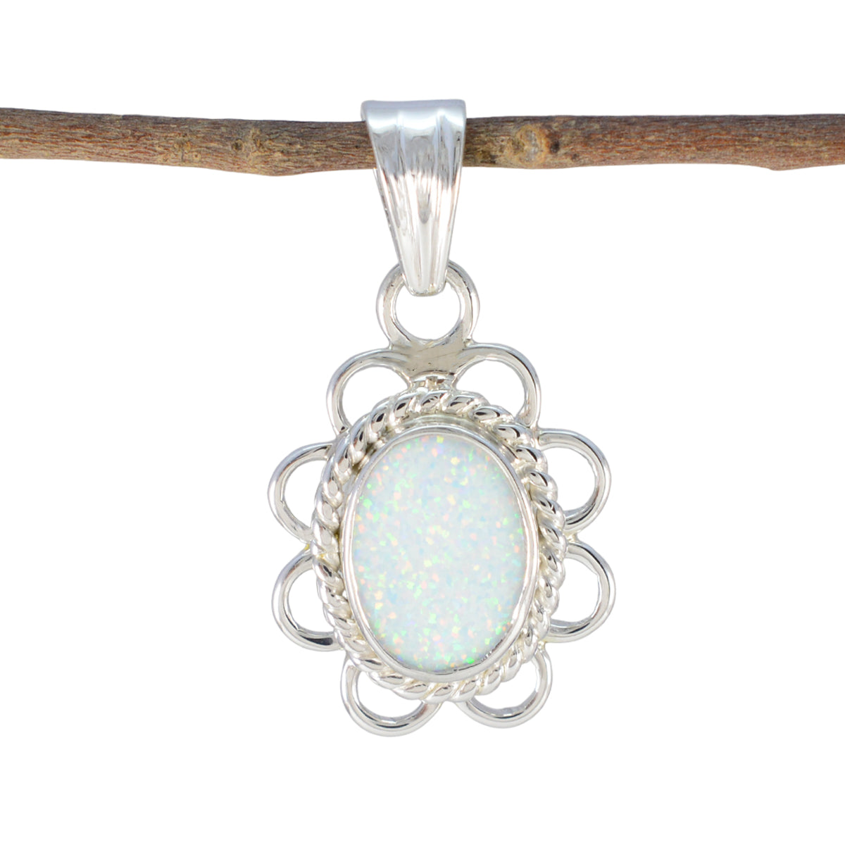 Created Opal Whisper-thin American Silver Solitaire White Pendant