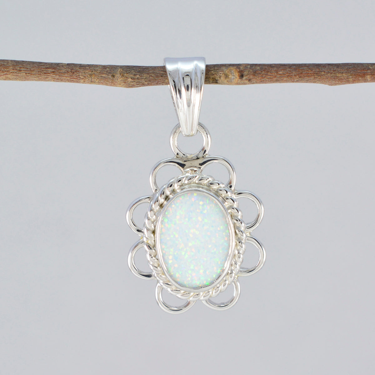 Gemaakt Opaal Fluisterdunne Amerikaanse Zilveren Solitaire Yasmin Touw-Wire Witte Hanger Sieraden Secundaire afbeelding