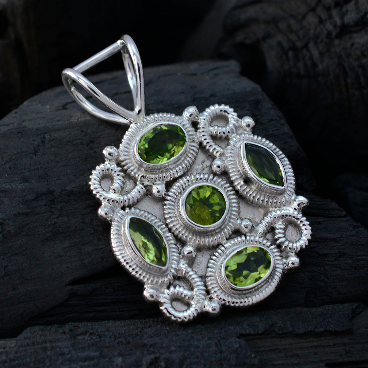 Peridot Statement American 925 Silver multiple Greta Rope-Wire Green Pendant Jewelry