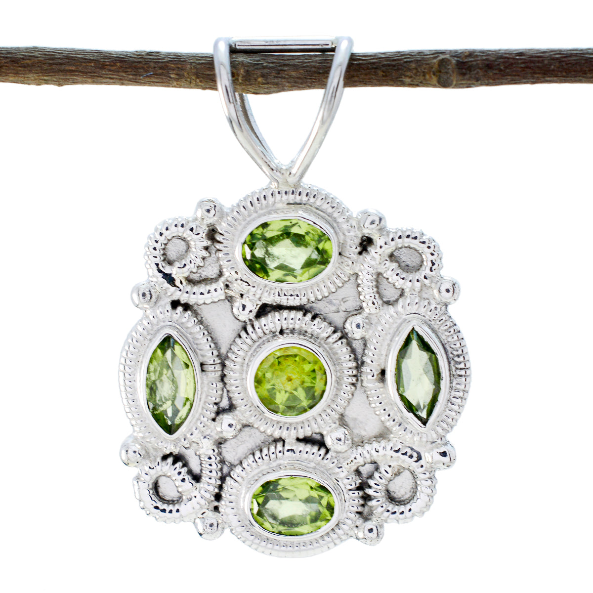 Peridot Statement American 925 Silver multiple Green Pendant