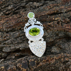 Peridot Whisper-thin French 925 Silver Solitaire Carla Abstract Green Pendant Jewelry